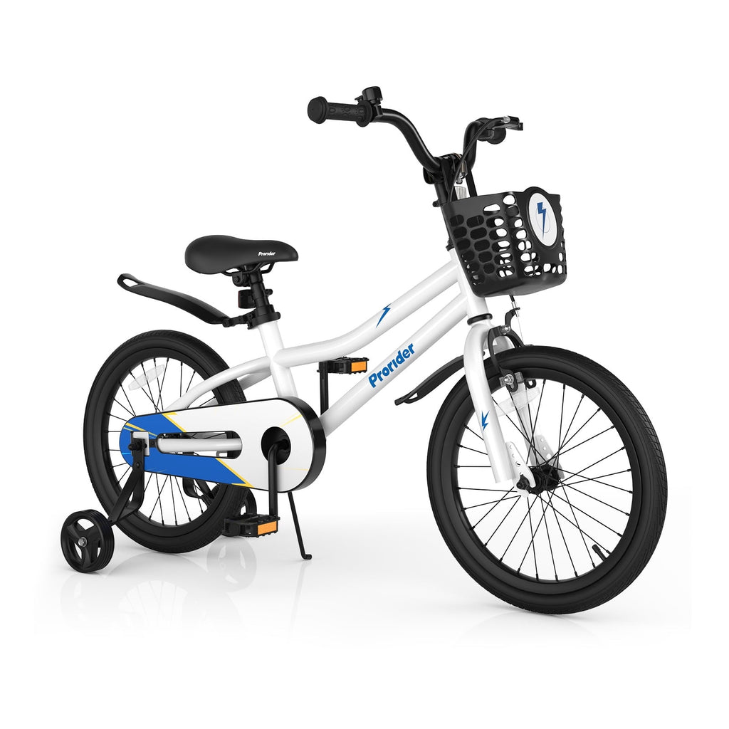 Costway 14'' Kid's Bike with Removable Training Wheels & Basket for 3-5 Years Old White