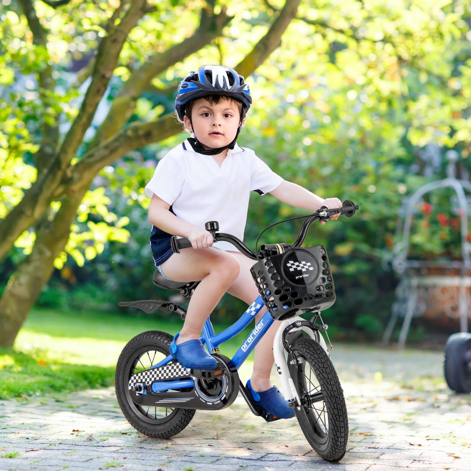 Costway 14'' Kid's Bike with Removable Training Wheels & Basket for 3-5 Years Old White