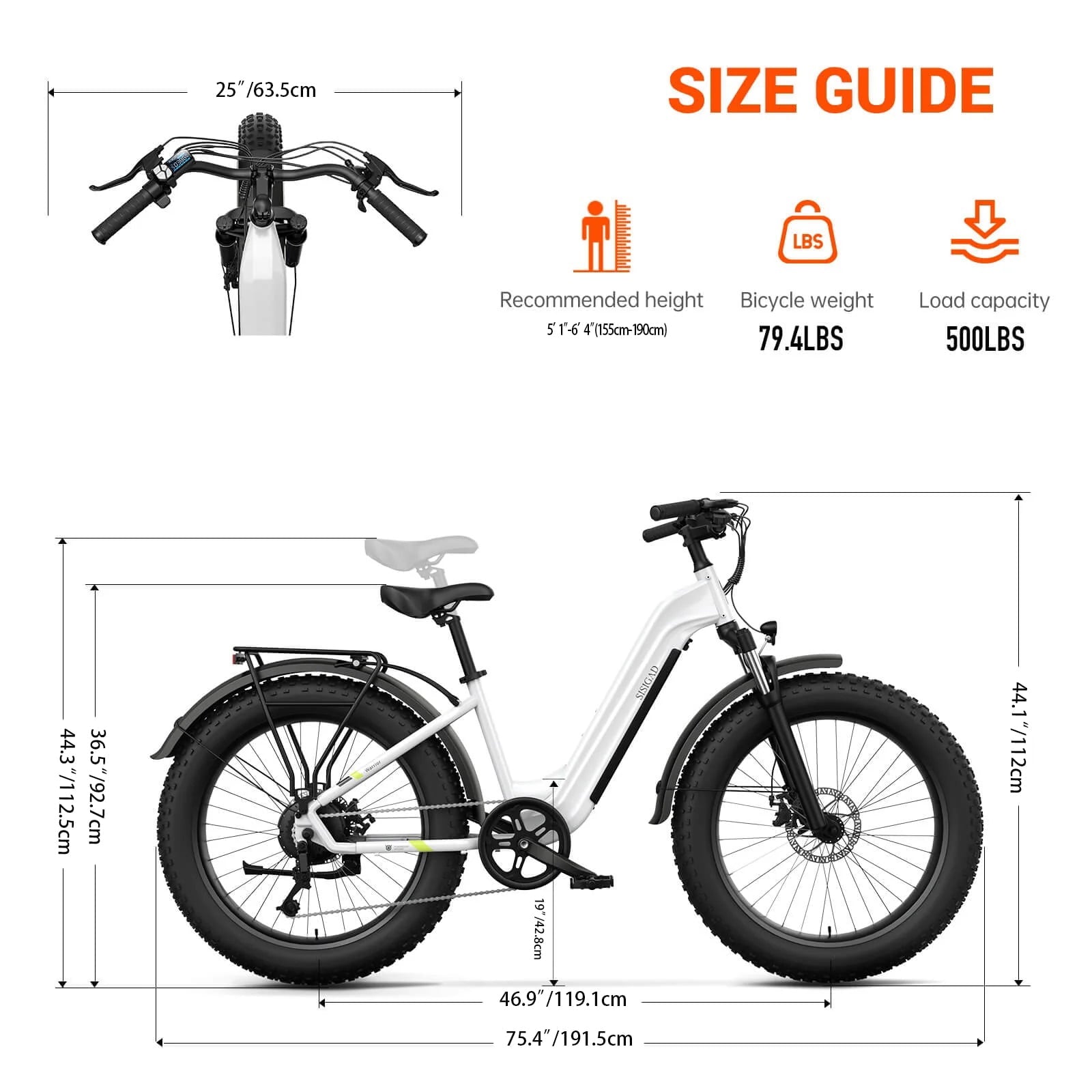 SISIGAD Electric Bike, Peak 750W 28 Mph E-Mountain Bike for Adults, 48V/500WH Battery, 26 Off-Road Tires, UL2849, White Gray