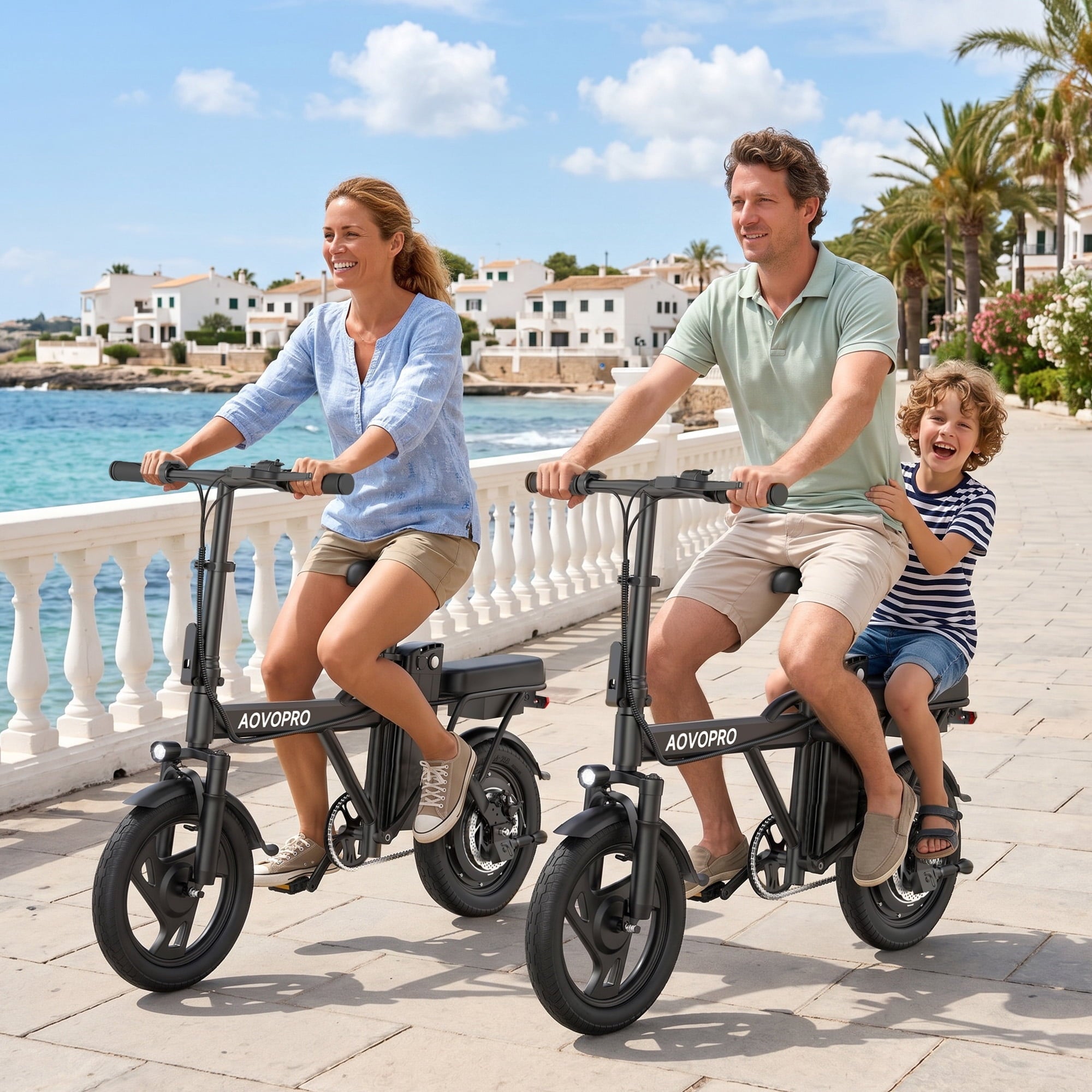 AOVOPRO AHT14 Electric Bike 500W 48V, 14' Mini Ebike for City Commuter, Electric Bicycle for Adult with Two Seats UL2849
