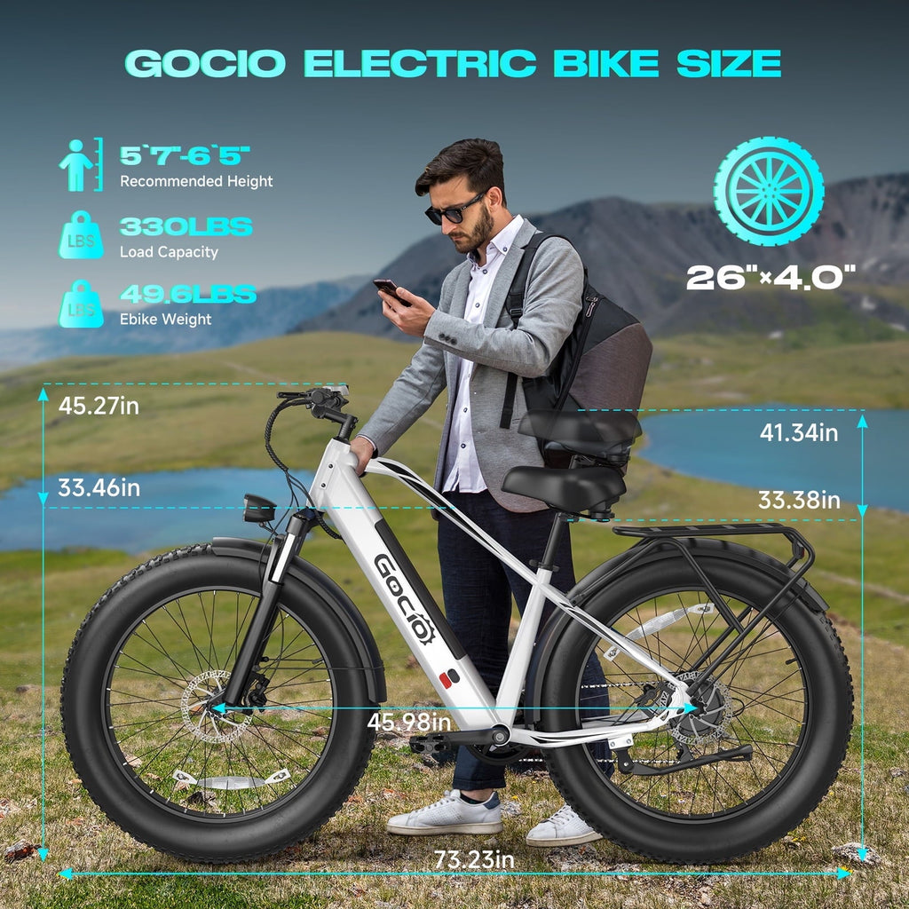 Gocio UL2849 Certified 26x4.0 Fat Tire Electric Bike for Adults, 1500W Peak Motor, 48V 15Ah Battery, 25MPH Max Speed, Off-Road Mountain E-bike