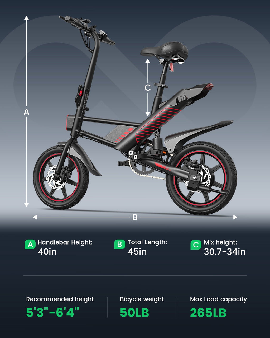 MIHOVER 14 Mini Electric Bike for Adults & Students, 3 Modes 30 Miles Range Rear Suspension,  E-Bike with Phone Holder & Lock, UL2849 Certified-Black