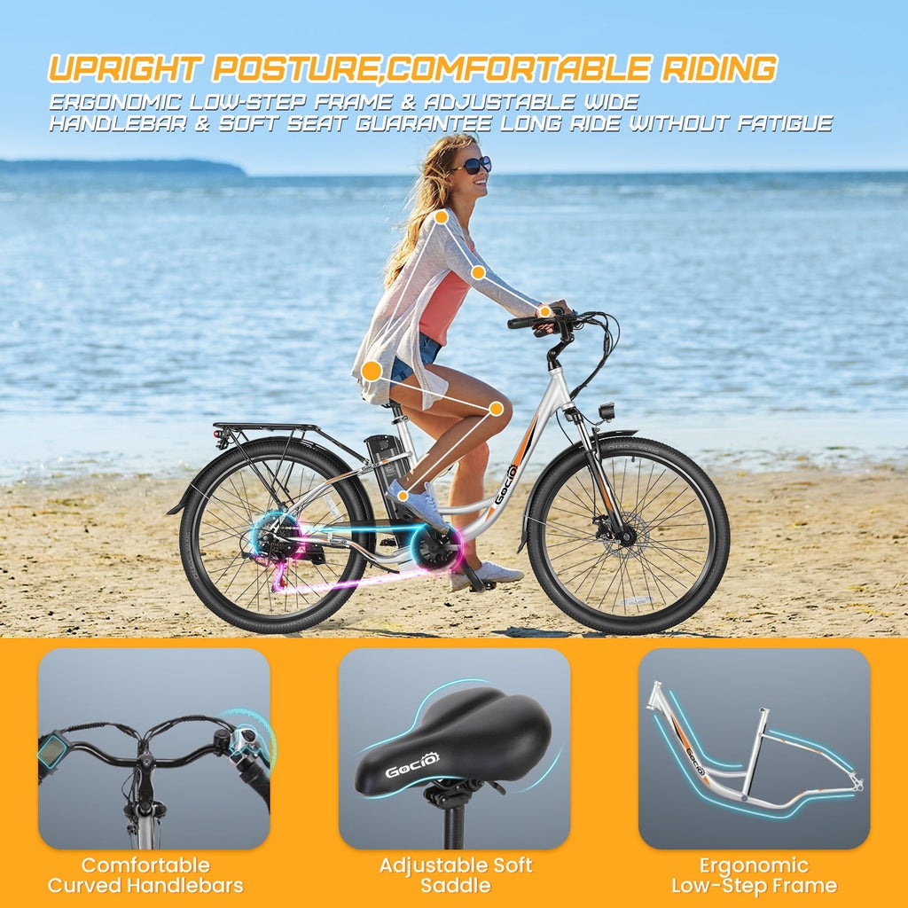 Gocio 26 Electric Bike for Adults, 750W Peak Motor Commuter E-Bike, 48V 7.8Ah Battery, 7-Speed, UL2849
