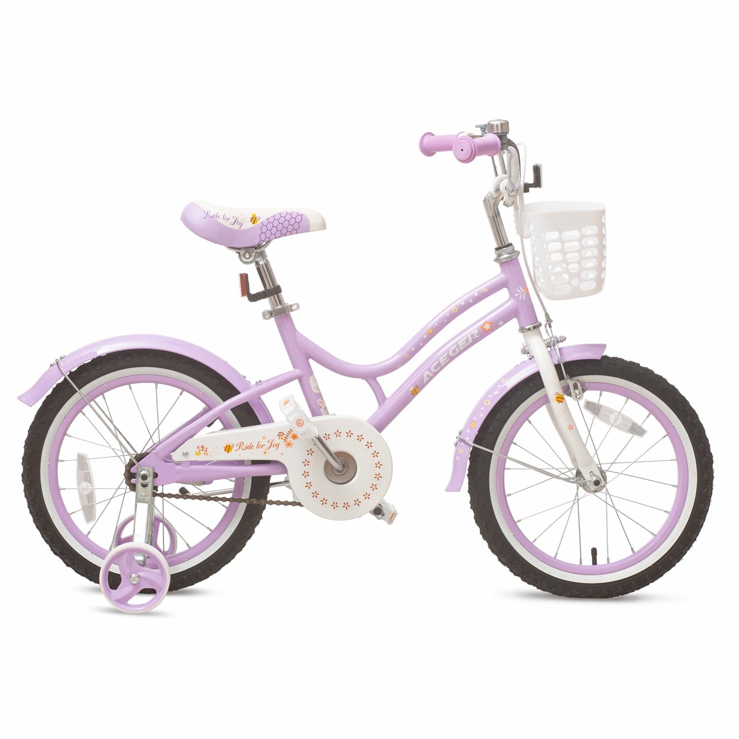 ACEGER 16 Inch Bike with Basket and Training Wheels for Girls Ages 5-9, Pink