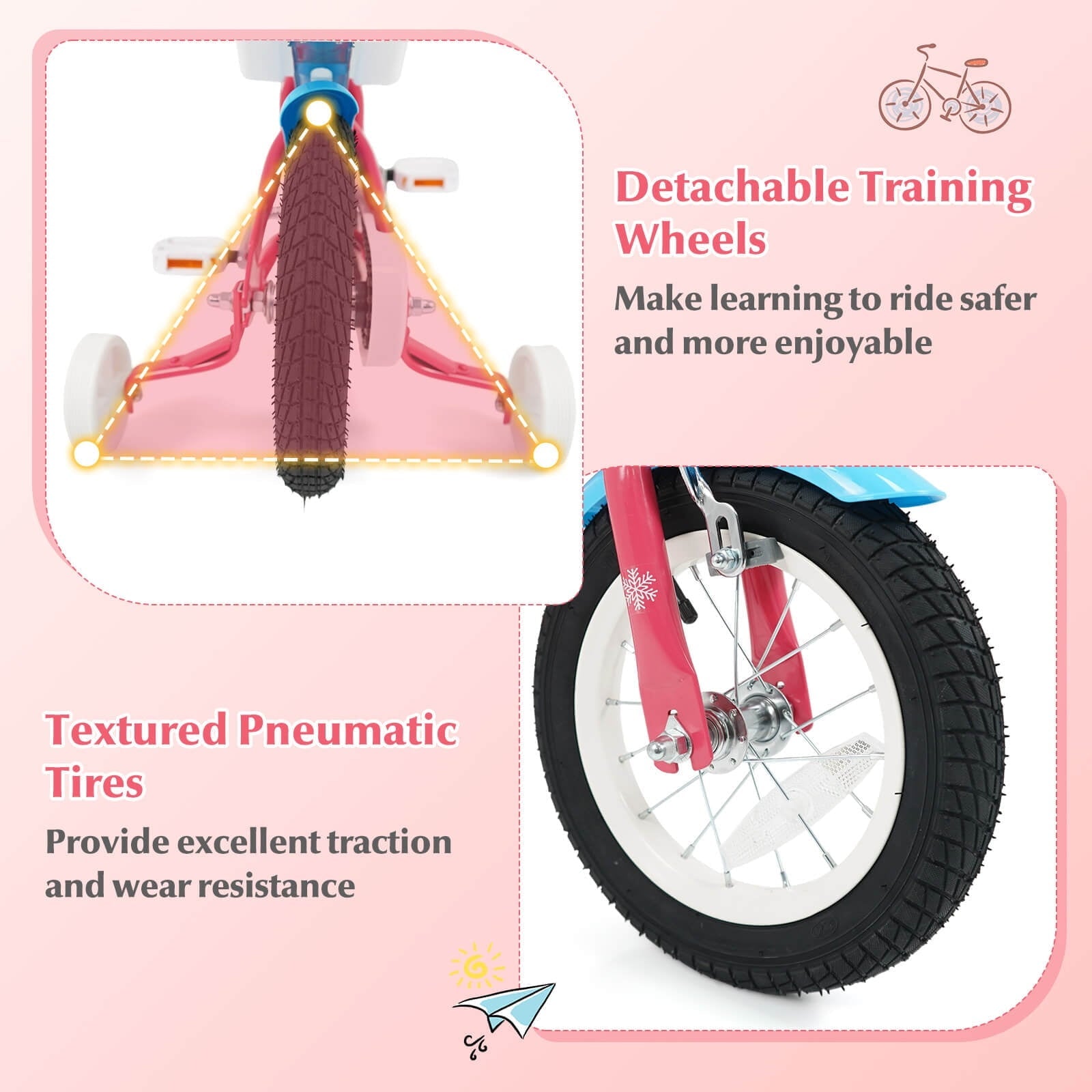 Costway 18 Inches Kids Bicycle with Training Wheels & Basket for Girls Age 4-8 Years Pink