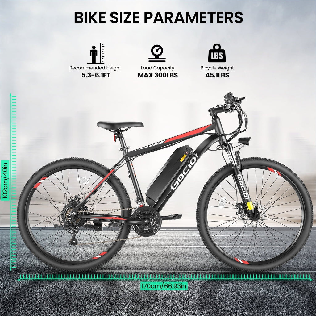 Gocio 26 Electric Bike, 350W Electric Bike for Adults 19.8MPH Electric Mountain Bike, LCD, Lockable Suspension Fork, 374.4Wh 36V Battery UL2849 Certified, 21-Speed E-Bikes Adult Electric Bicycle