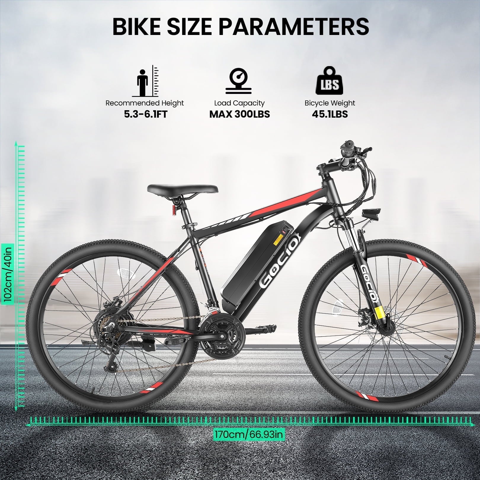 Gocio 26 Electric Bike, 350W Electric Bike for Adults 19.8MPH Electric Mountain Bike, LCD, Lockable Suspension Fork, 374.4Wh 36V Battery UL2849 Certified, 21-Speed E-Bikes Adult Electric Bicycle