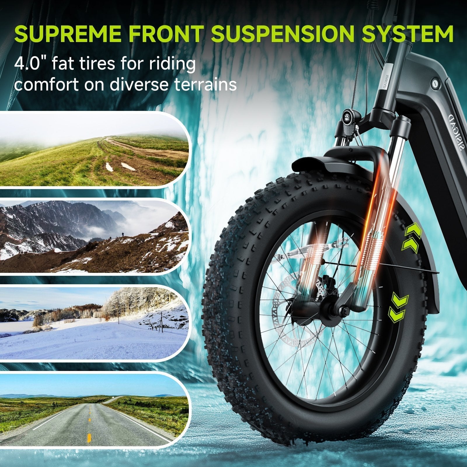 SISIGAD Electric Bike for Adults, 500W Peak 750W Battery Long Range, 20mph E Mountain Bike, 20×4.0 Fat Tire Ebike, Electric Bicycle 48V/10.4AH UL2849