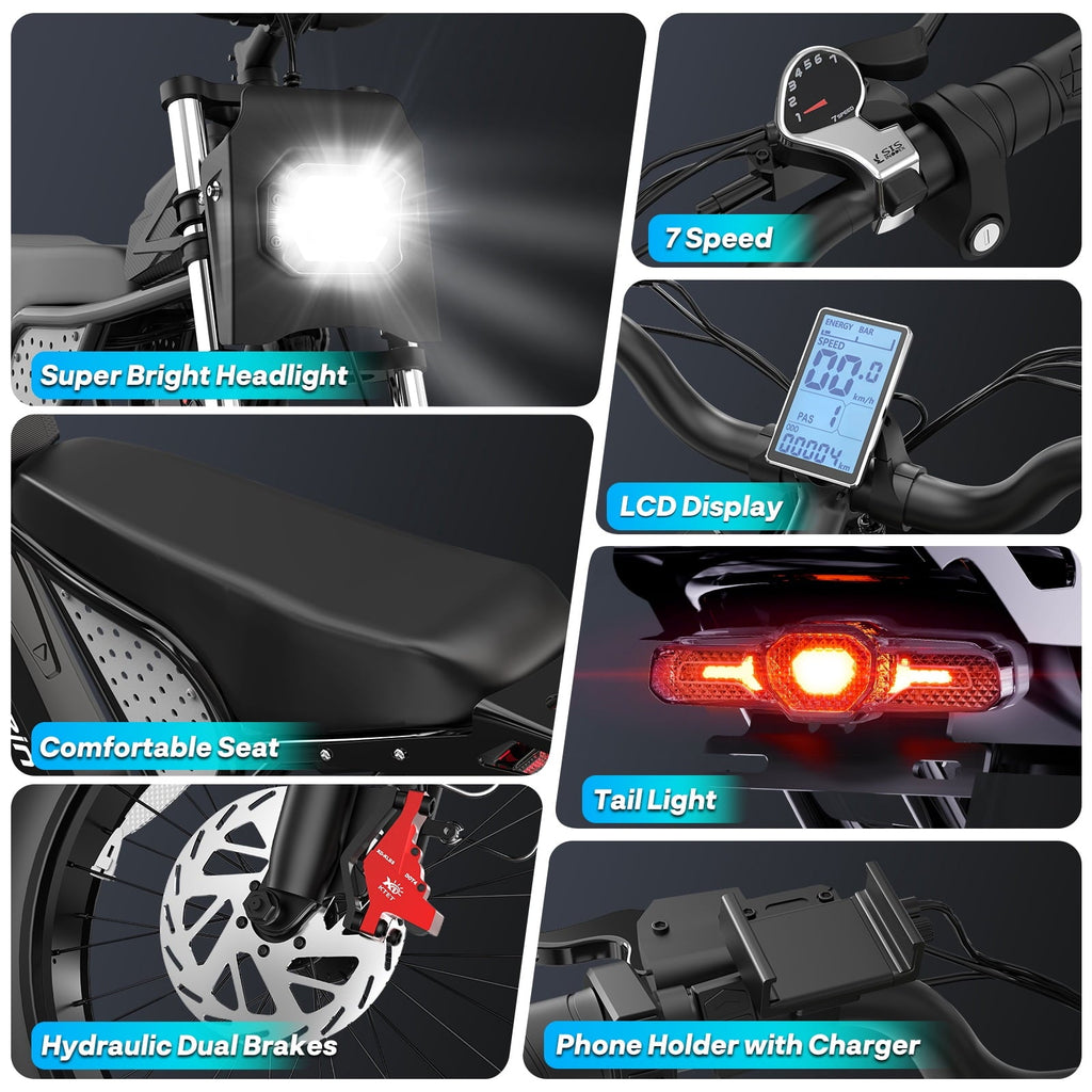 Peak 1500W Electric Bike for Adults,48V 20Ah,Max 80miles & 28mph Electric Bicycle, 20 Fat Tire Full Suspension Mountain Bike UL2849