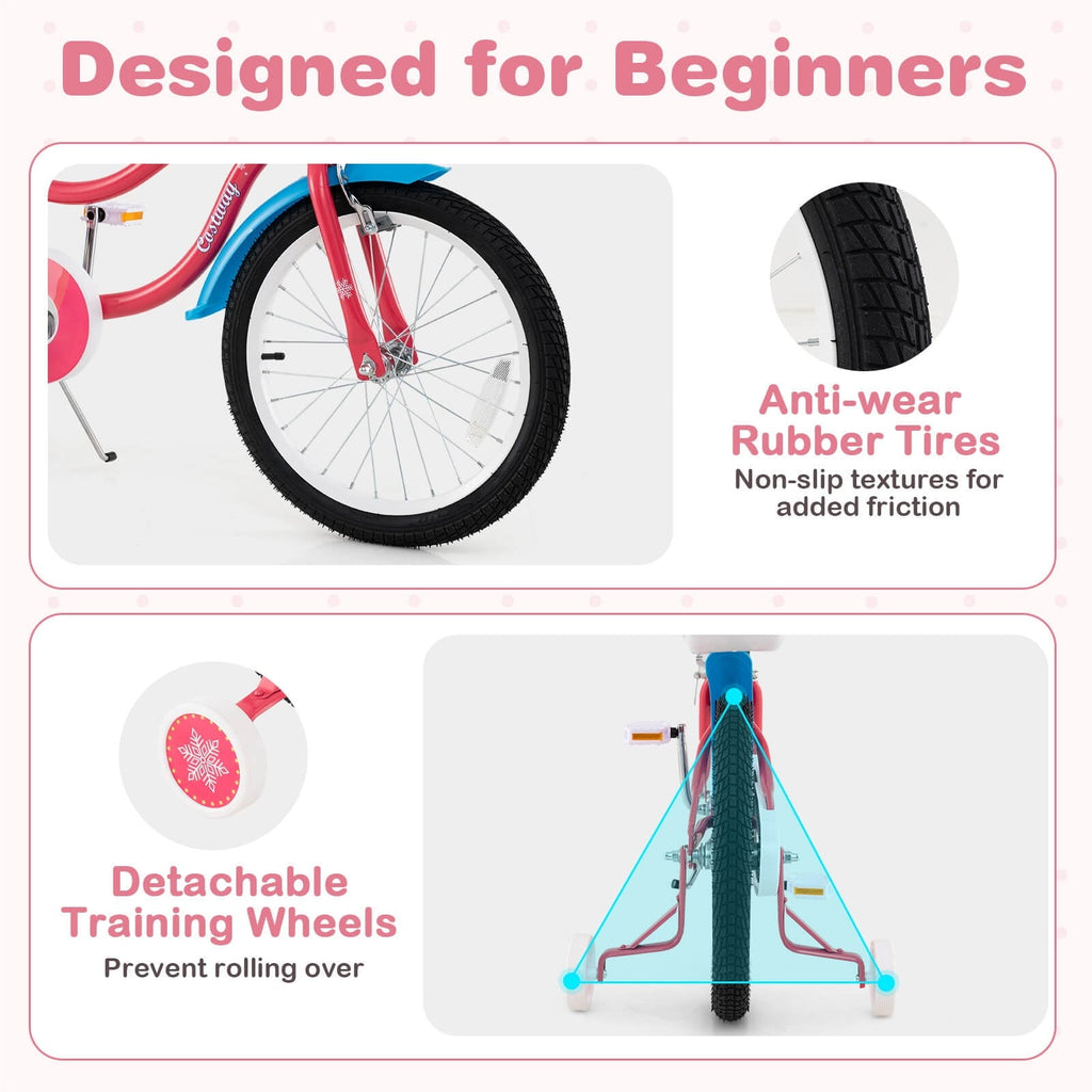 Costway 18 Inches Kids Bicycle with Training Wheels & Basket for Girls Age 4-8 Years Pink