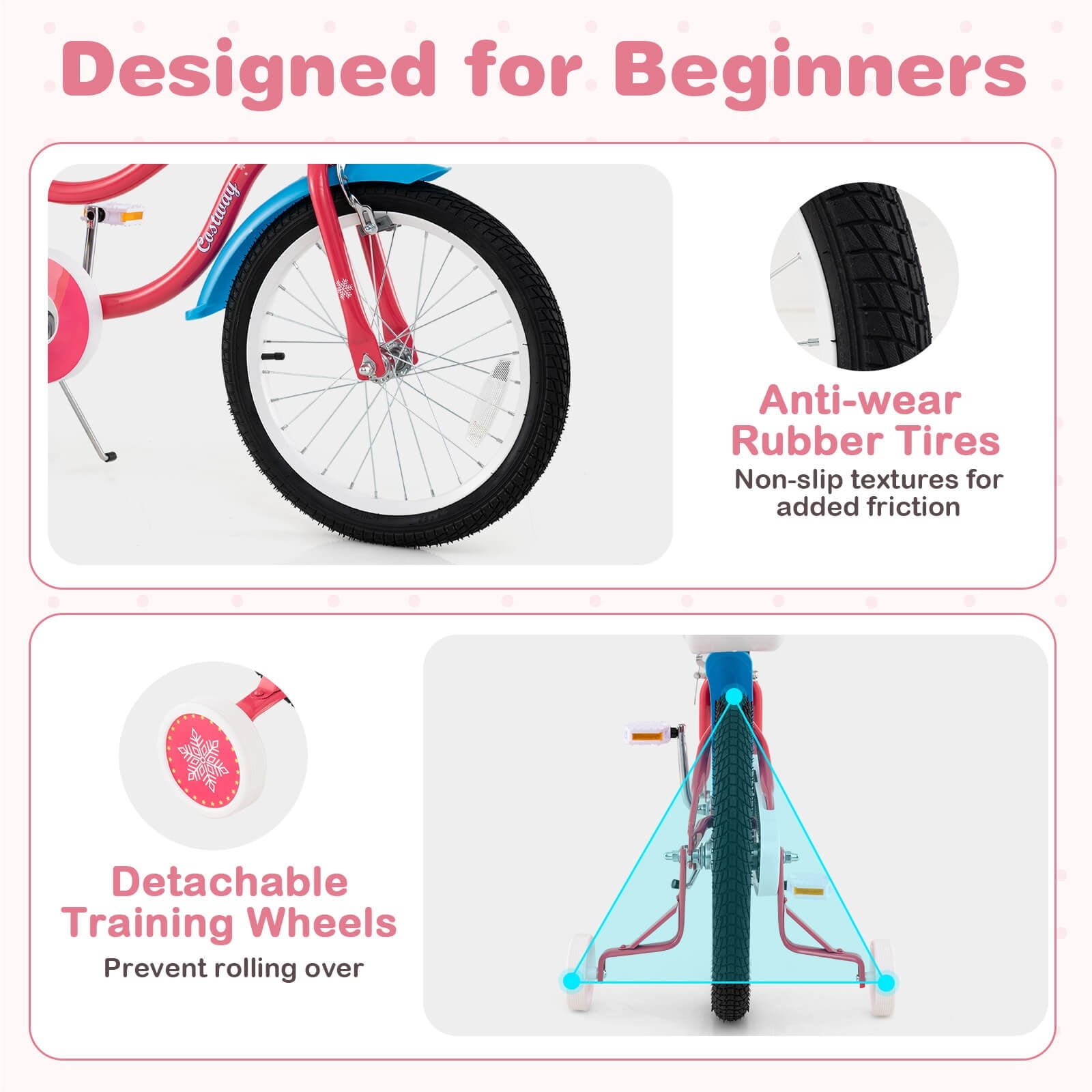 Costway 18 Inches Kids Bicycle with Training Wheels & Basket for Girls Age 4-8 Years Pink