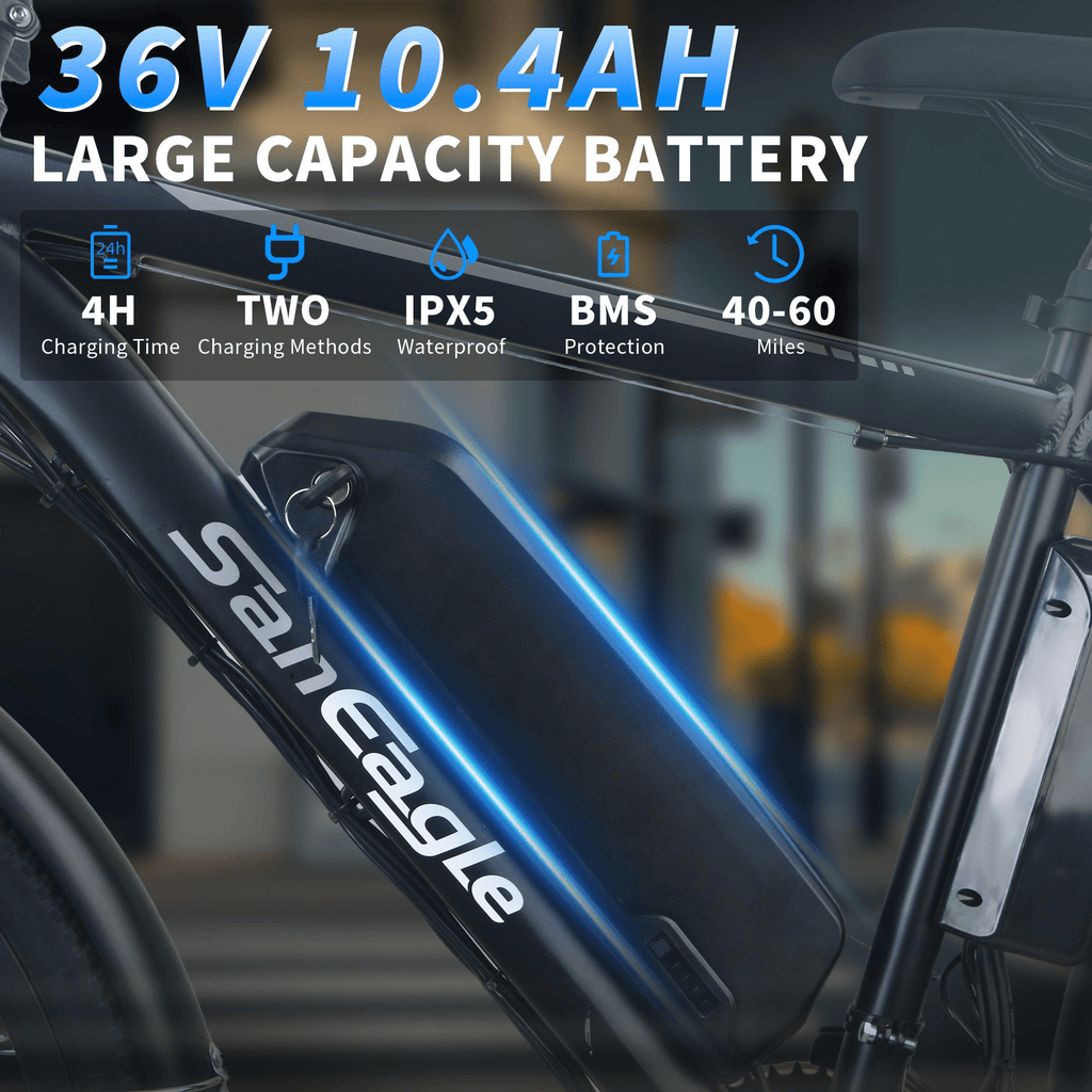 Saneagle 700W City Electric Bike for Adults, 36V 10.4Ah Removable Battery, 26 Commuter E-Bike, Shimano 21 Speed, UL 2849 Certified, Black