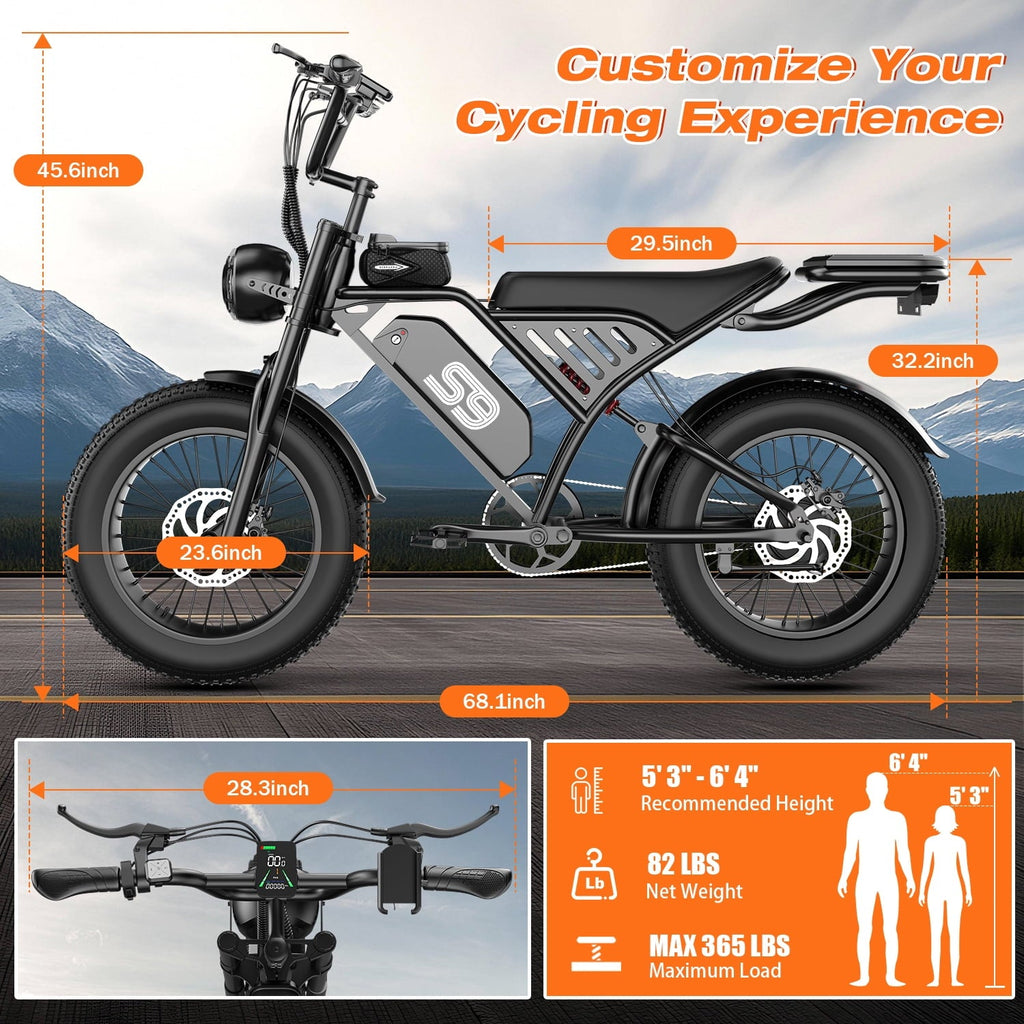 2200W Peak Electric Bike, 48V 20Ah &25MPH & 65Miles Range, 20''x4'' Fat Tire Mountain Ebike, Removable Battery, Rear Rack, Adult Electric Bicycle, UL2849