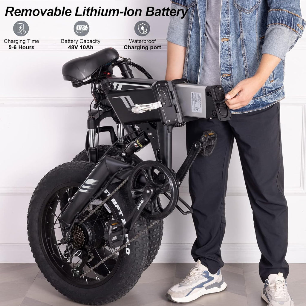 Wooken 20X4.0 Fat Tire Electric Bike for Adults, 500W Foldable Electric Bicycle with 48V 10Ah Built-in Battery, Shimano 7 Speed, Dual Shock Absorber