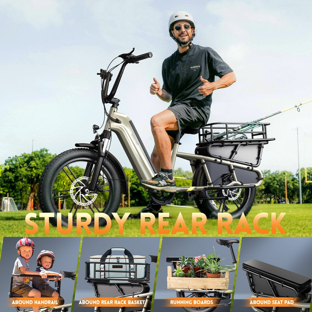 SISIGAD Electric Bike for Adults, Peak 1500W Motor, E Mountain Bike, 20'' Fat Tire Ebike, Fast Cargo Ebikes, Electric Bicycle 48V/15Ah UL2849