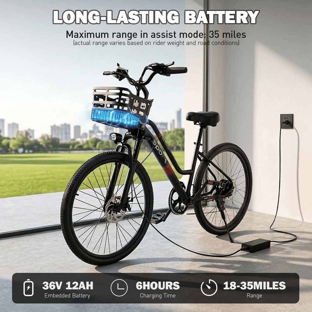 OwnGold 26 Electric Bike for Adults, 500W Peak Motor, 20MPH, 35+ Miles Range, 432Wh Battery, Commuter Ebike with Basket, 7-Speed, Lightweight, UL2849 Certified