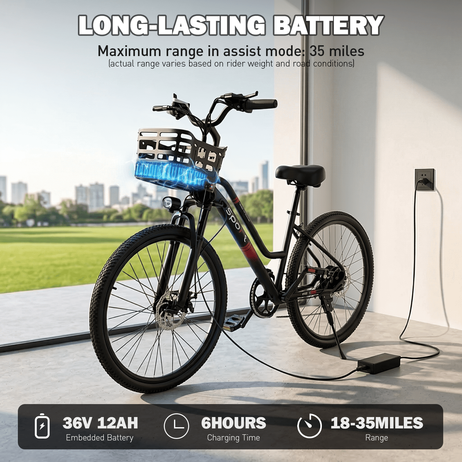 OwnGold 26 Electric Bike for Adults, 500W Peak Motor, 20MPH, 35+ Miles Range, 432Wh Battery, Commuter Ebike with Basket, 7-Speed, Lightweight, UL2849 Certified