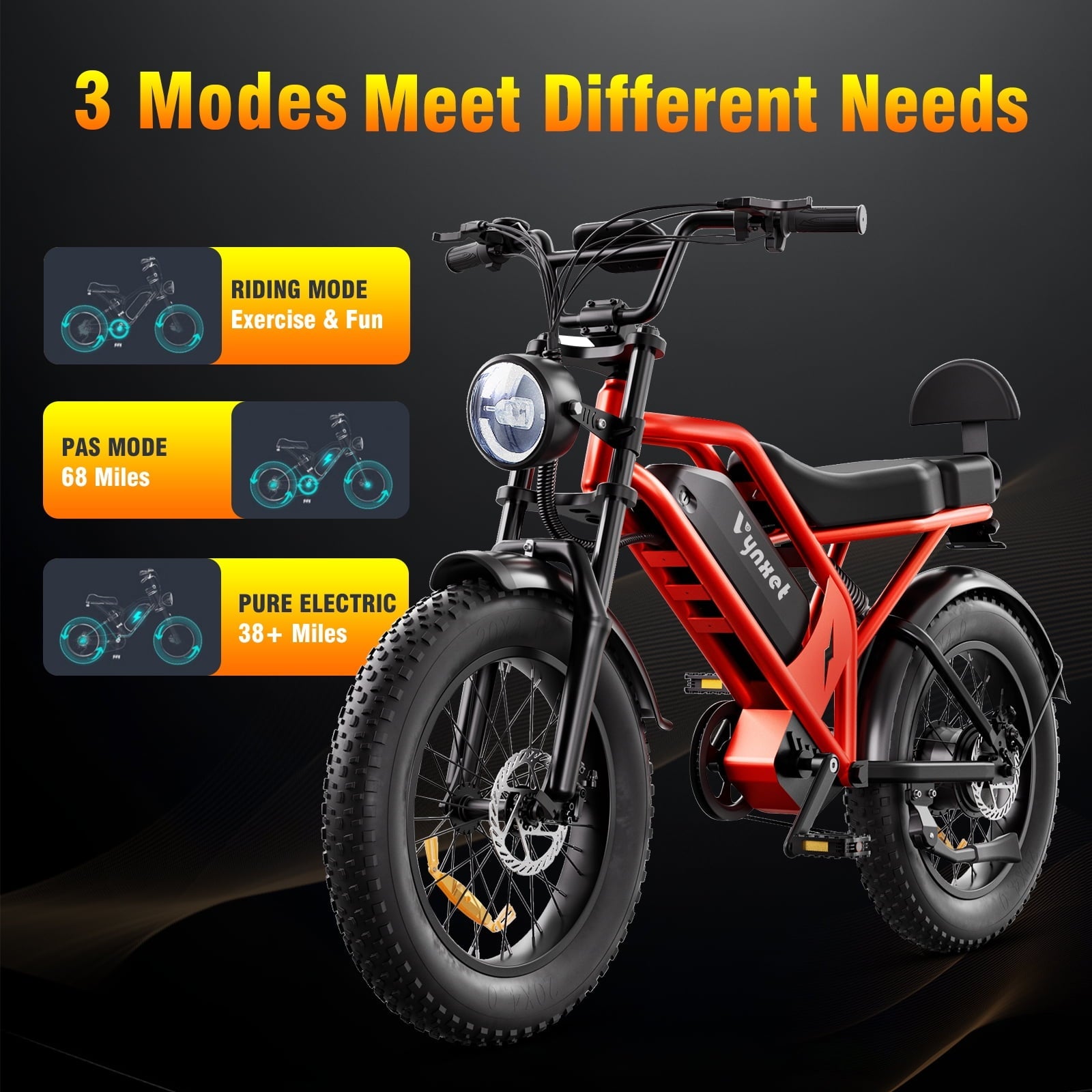 1500W Electric Bike, 20 Fat Tire E-Mountain Bikes, 48V 18Ah 32MPH Ebike for Adults Full Suspension UL2849, All-Terrain E-Bike, Orange