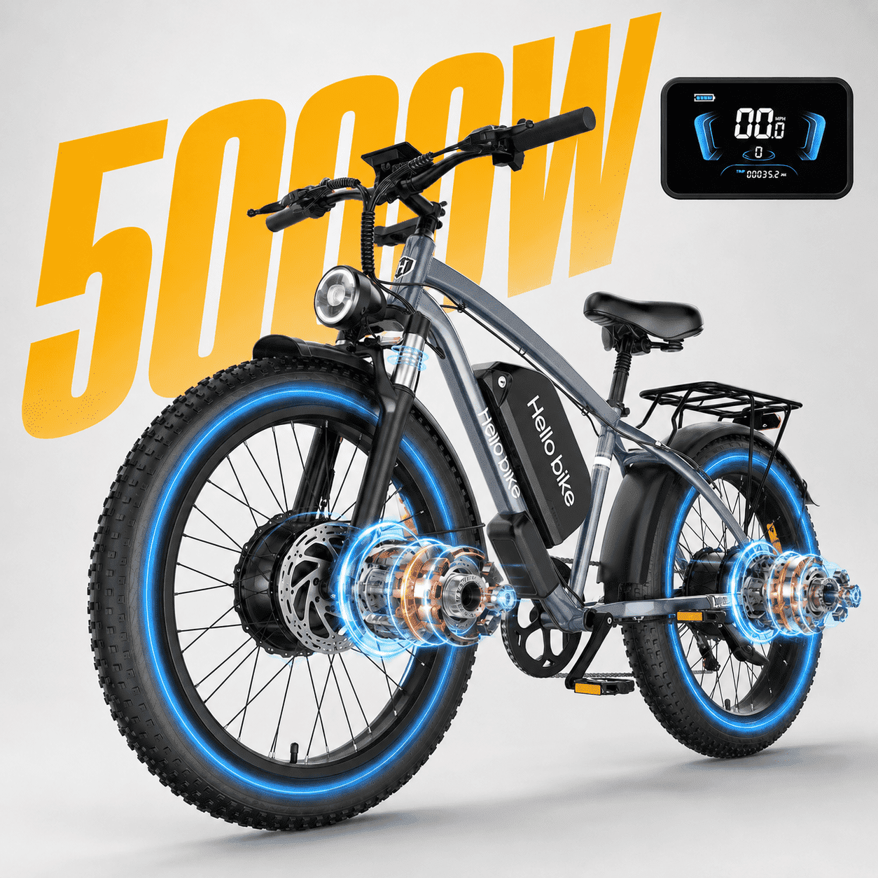 26 Electric Bike for Adult,5000w Dual Motors,up 100 Miles 52V 25Ah Ebike,26 x 4.0 Fat Tire Adult Bicycles for All Terrain,Mountain Commuter UL2849
