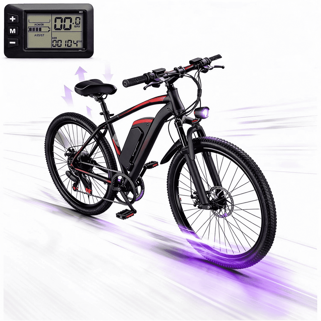 26'' Electric Mountain Bike for Adults, 500W Peak Motor, 36V 12Ah Removable Waterproof Battery, 20 MPH, 30 Miles Range, 7-Speed Suitable for Mountain, Commuting, Shopping, or Trip, UL 2849