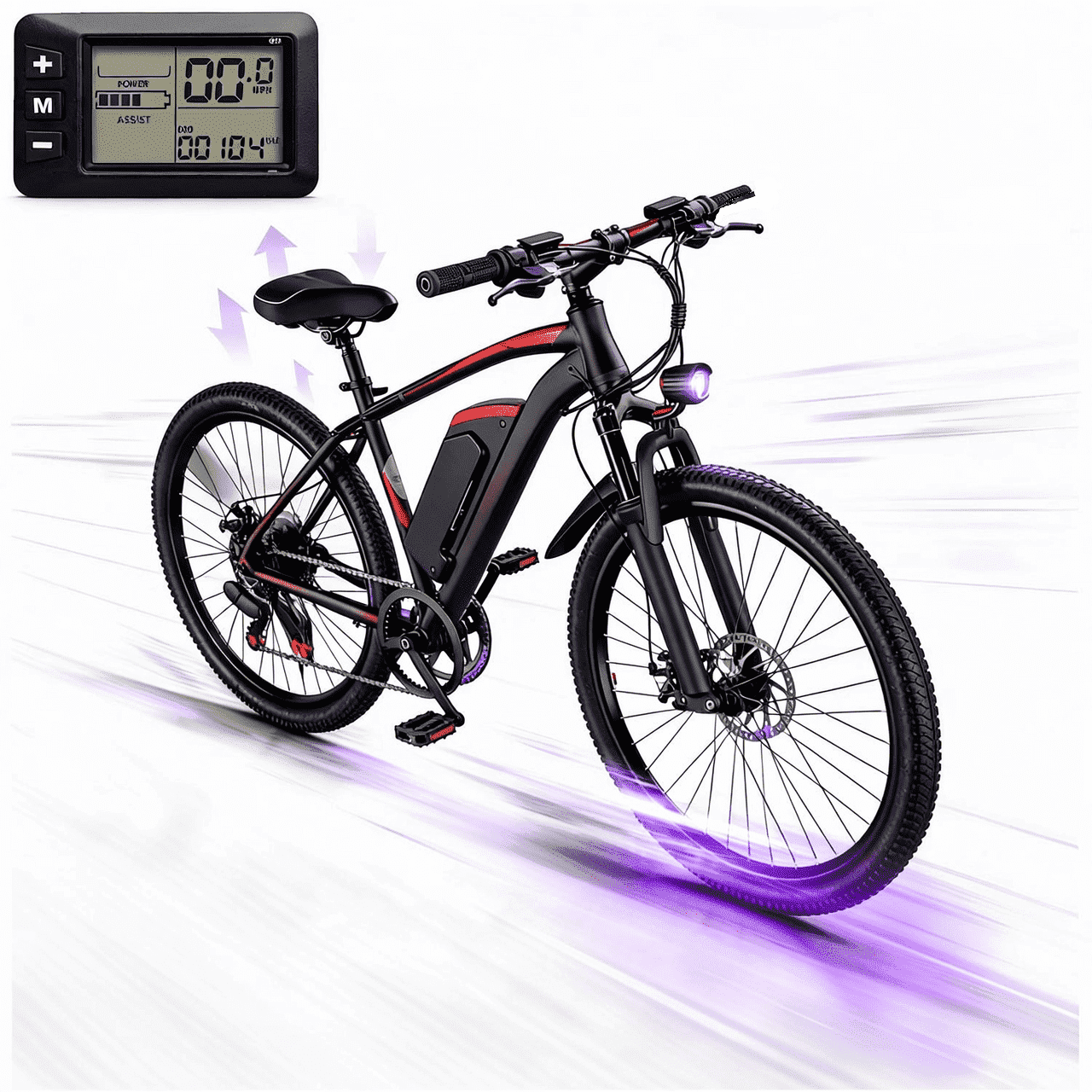 26'' Electric Mountain Bike for Adults, 500W Peak Motor, 36V 12Ah Removable Waterproof Battery, 20 MPH, 30 Miles Range, 7-Speed Suitable for Mountain, Commuting, Shopping, or Trip, UL 2849