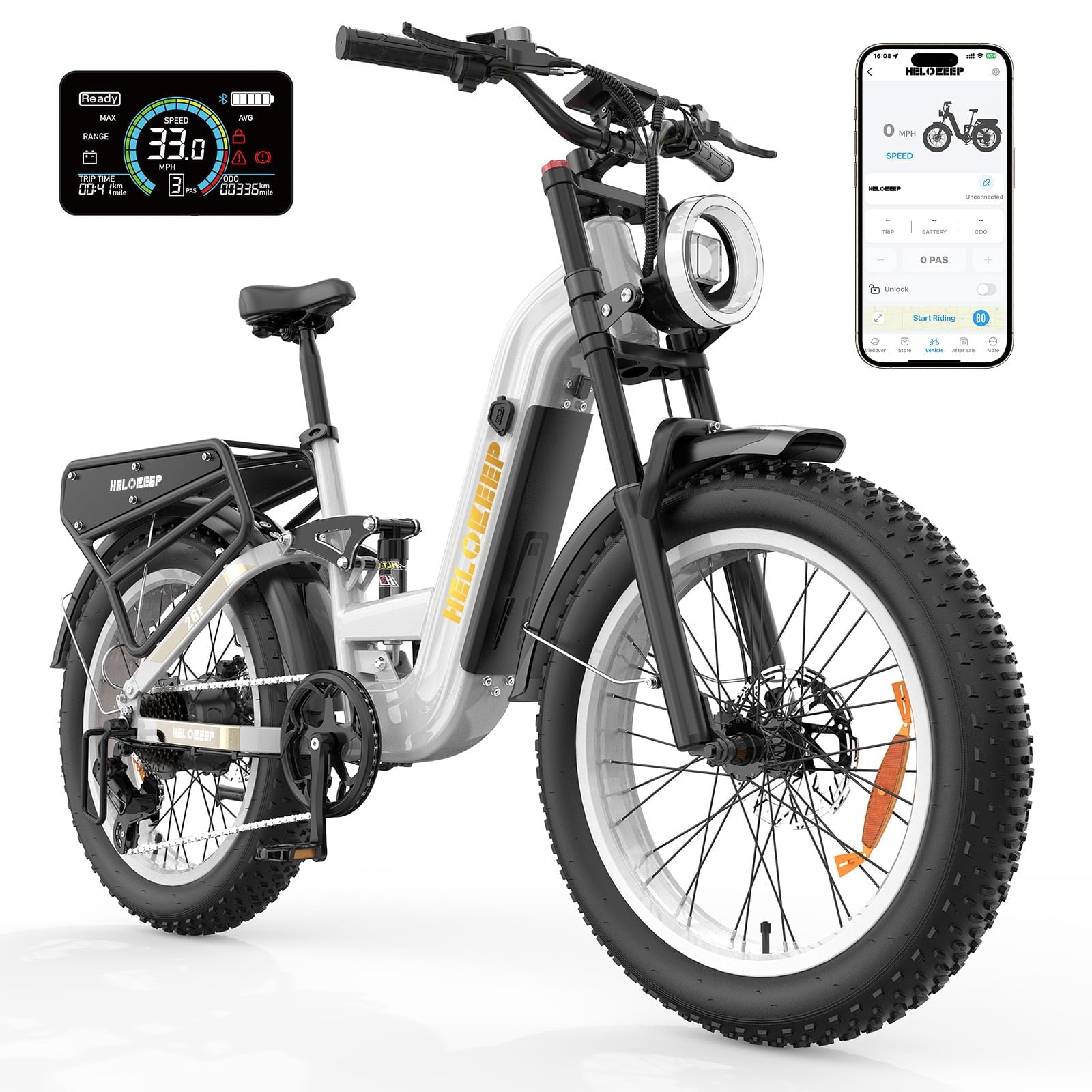 Helokeep 26 Green Fat Tire High Performance Cargo Electric Bike for Men, 4000W Peak 2000W, 40MPH, 48V 25Ah UL2849 Off-Road Ebike