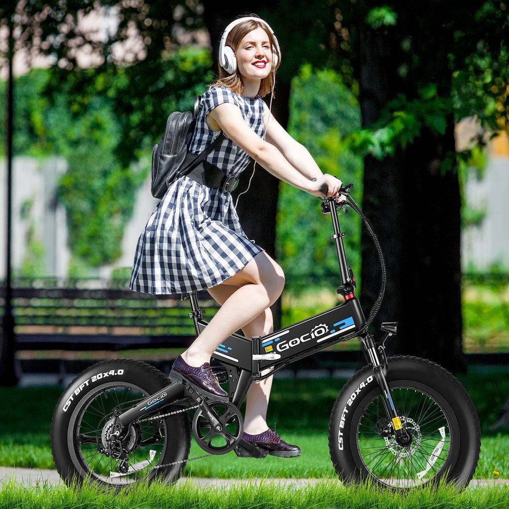 Gocio Foldable Electric Bikes Adult 20x4 Fat Tire Electric Bike, 48V 10.4Ah, 500W Electric Mountain Bike Full Suspension, LCD, Shimano 7 Speed Electric Cruiser Bicycle UL2849 Certified
