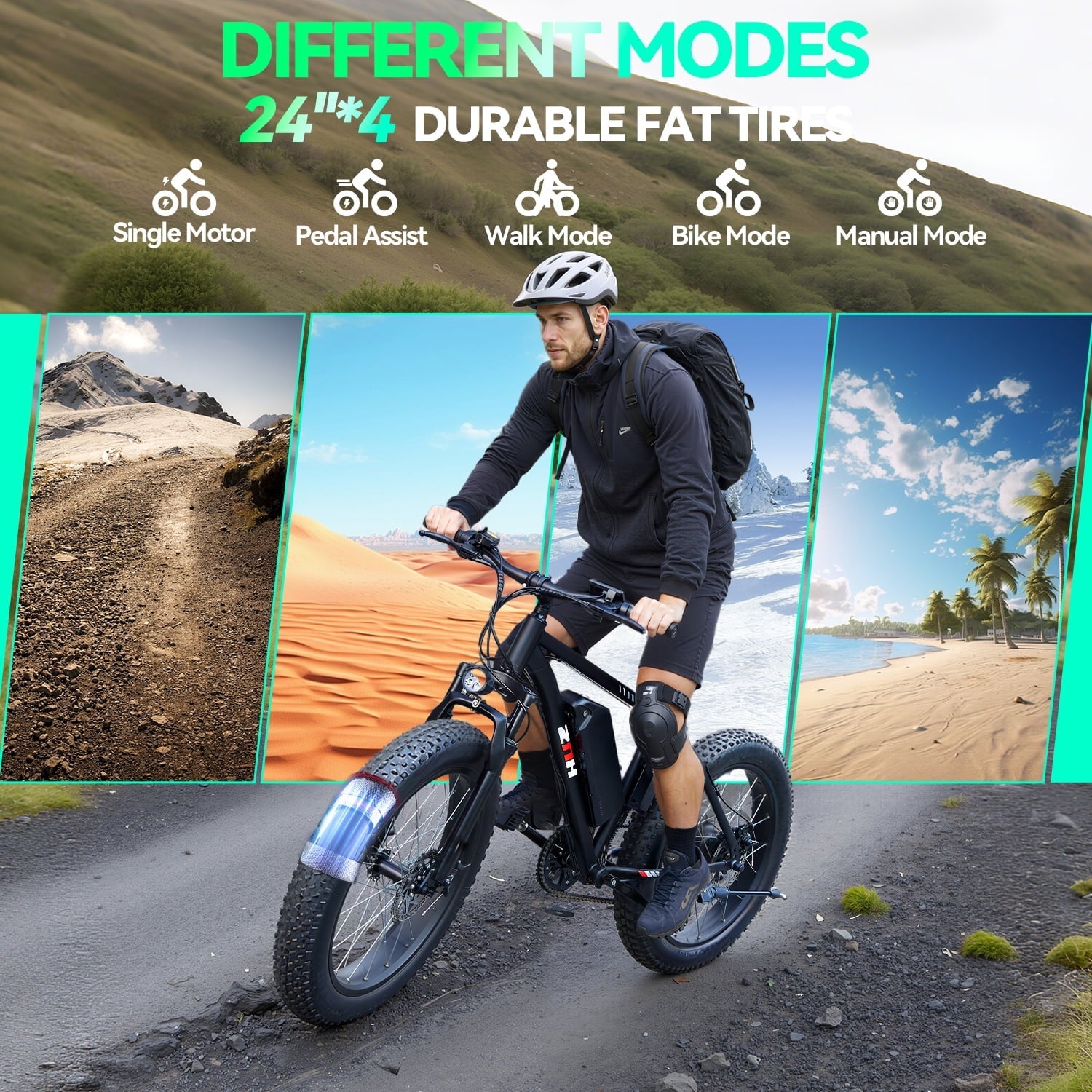 ZNH Peak 1000w Electric Bicycle for Adults,24*4 Fat Tire Ebike for Snow&Beach, Electric Mountain Bike w 48V 13AH Removable Battery, UL2849 , Black