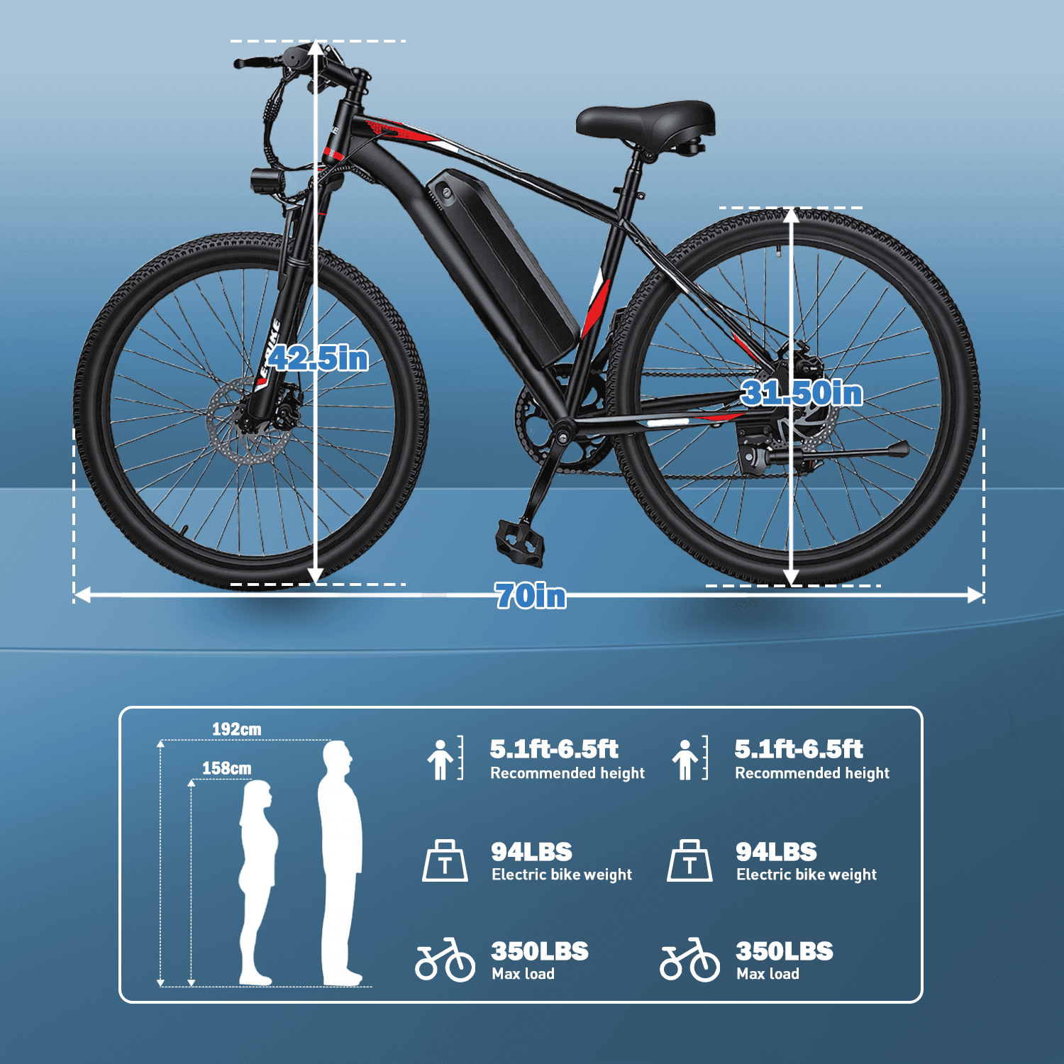 XKJ Electric Bike for Adults, 26”Electric Mountain Bike 576Wh Internal Battery & LCD Display,750W (Peak) Motor,7-Speed, Lightweight Ebike for Teens,40 Miles, Full Suspension,UL2849
