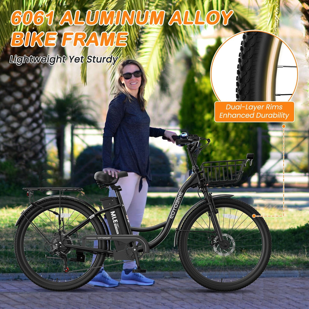 MOONCOOL Electric Bicycle for Adults 350W , 7-Speed Ebike with 36V 10.4Ah Removable Battery . 40 Miles Range , 20 mph Electric Commuter Bike for Women Men
