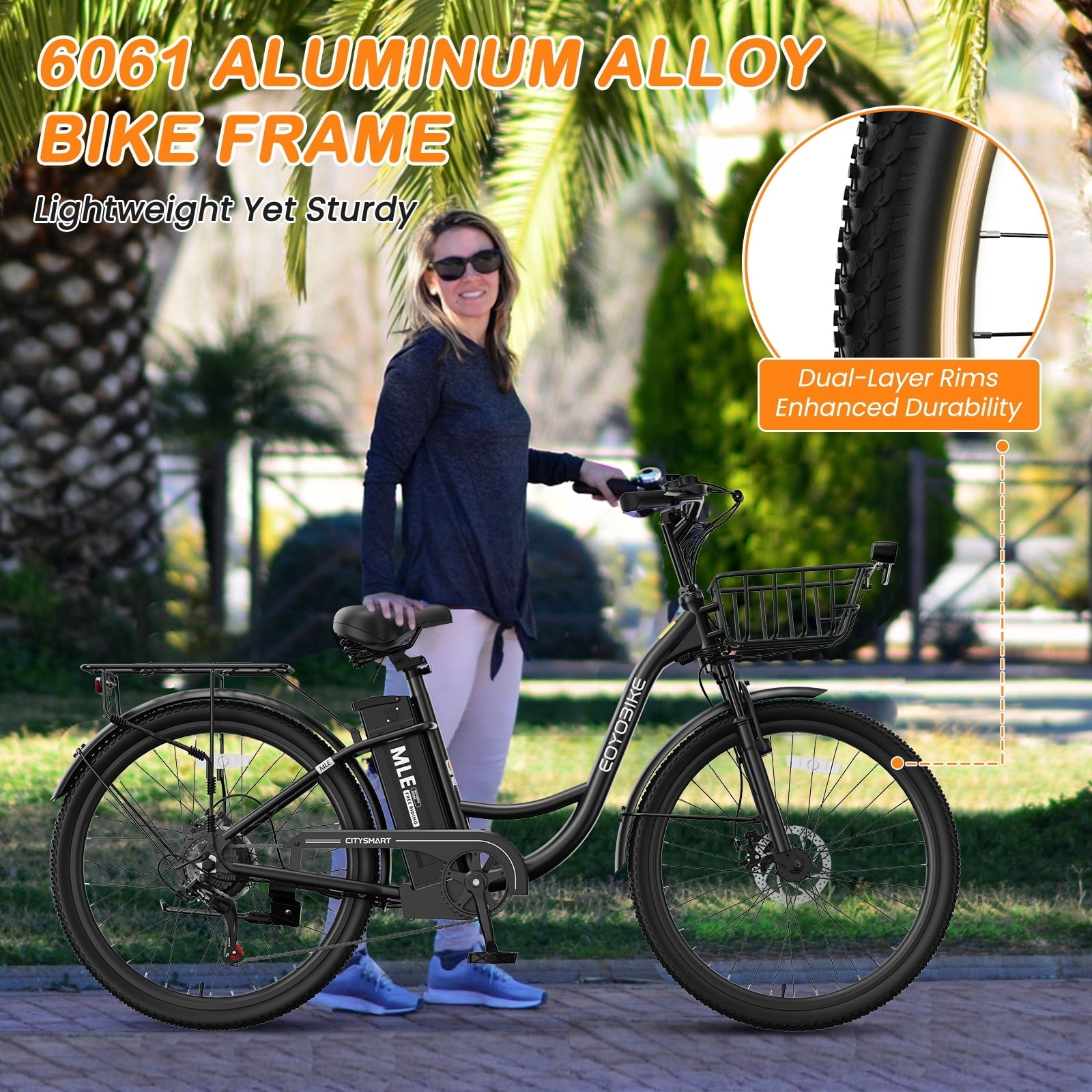 MOONCOOL Electric Bicycle for Adults 350W , 7-Speed Ebike with 36V 10.4Ah Removable Battery . 40 Miles Range , 20 mph Electric Commuter Bike for Women Men