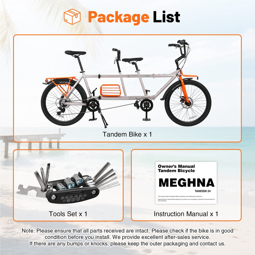 Meghna Tandem Bike 24 inches 4-Fold 2-Seater 6 speed Folding Tandem Dual Disc Brake for Adult Beach Cruiser Silver
