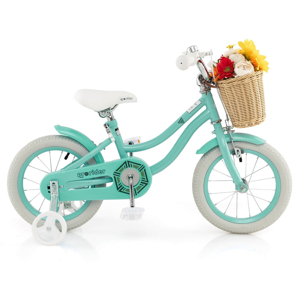 Costway 16 Kid's Bike with Training Wheels Adjustable Handlebar Seat Handbrake Pink