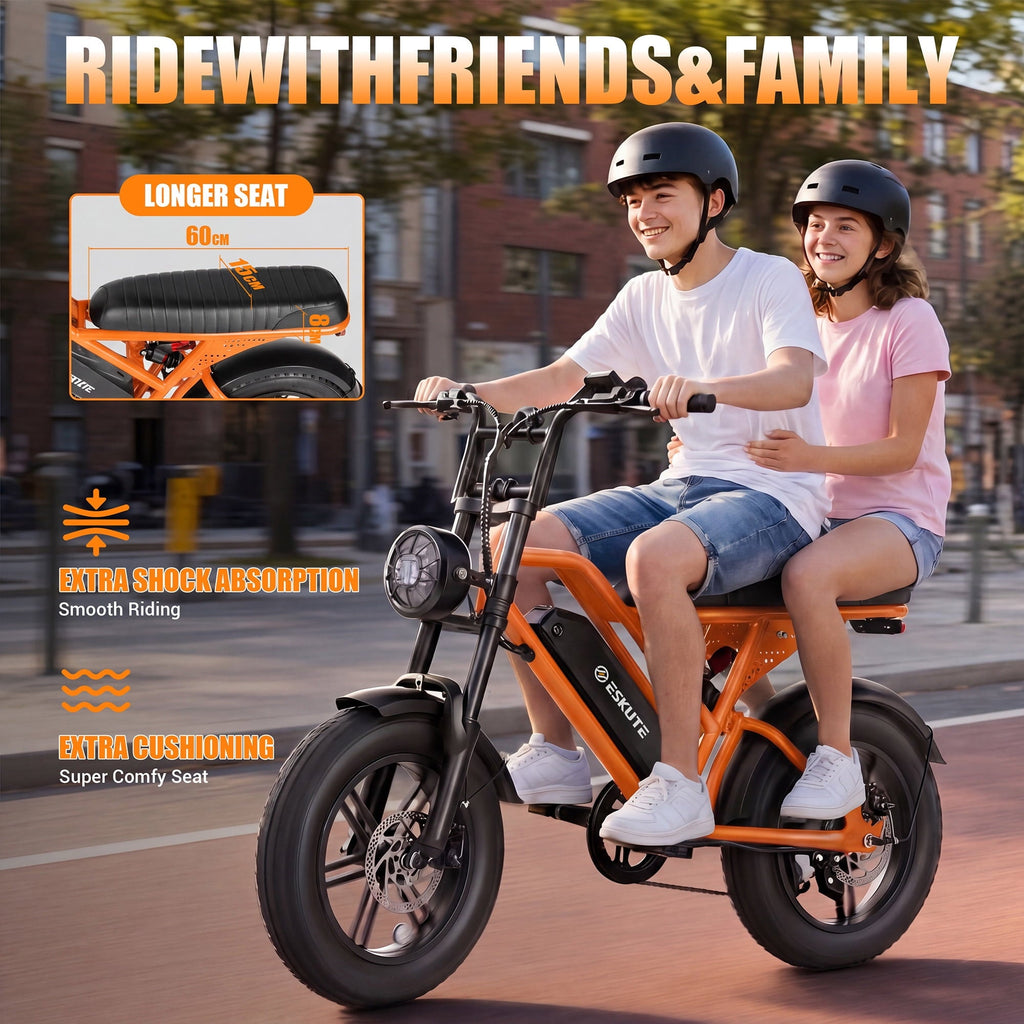 ESKUTE V100 Electric Bike for Teens Adults Students, 750W 28 Mph 48V 13 Ah,16x4.0 Fat Tire E Bicycle, 7-Speed Dual Suspension Mountain EBike Black, UL2849