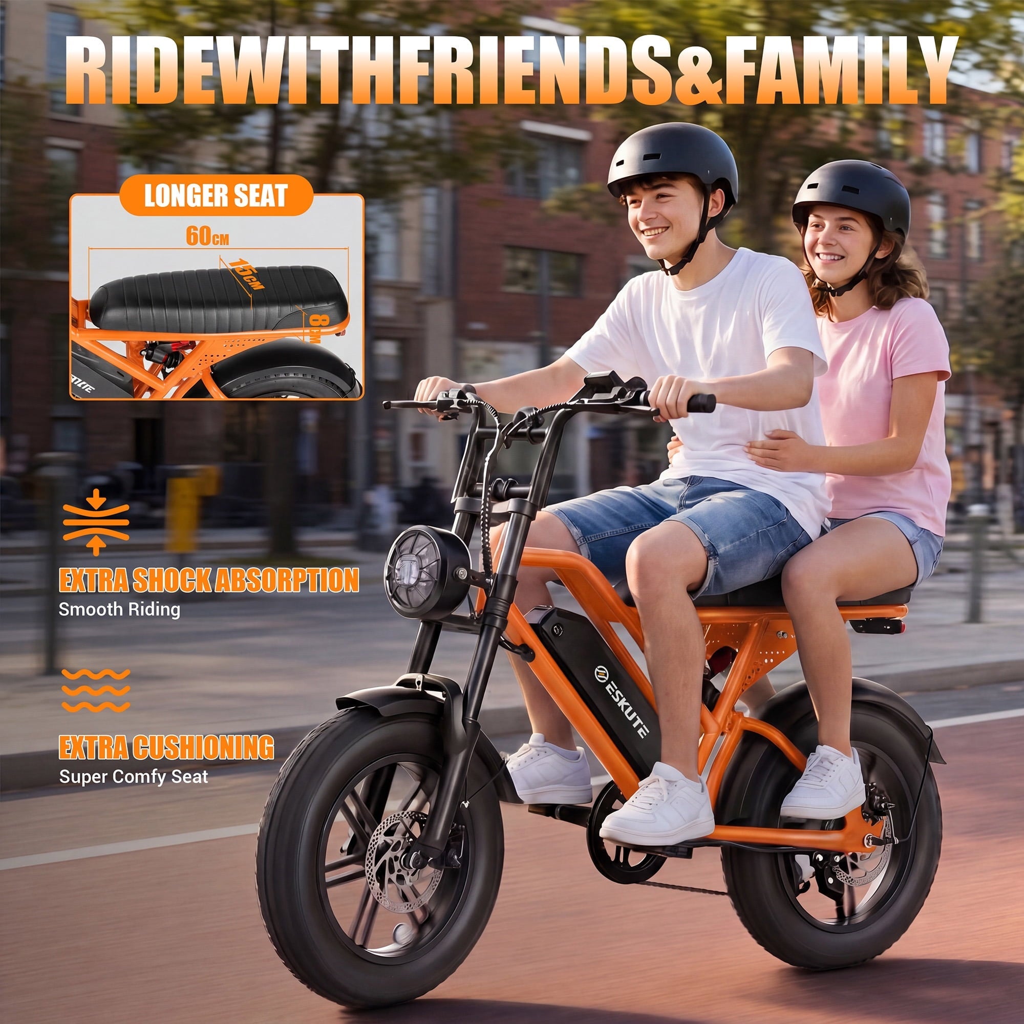 ESKUTE V100 Electric Bike for Teens Adults, 750W Peak 1500W 28 Mph 48V 13 Ah,16x4.0 Fat Tire E Bicycle, 7-Speed E-Bike with Dual Suspension, UL2849