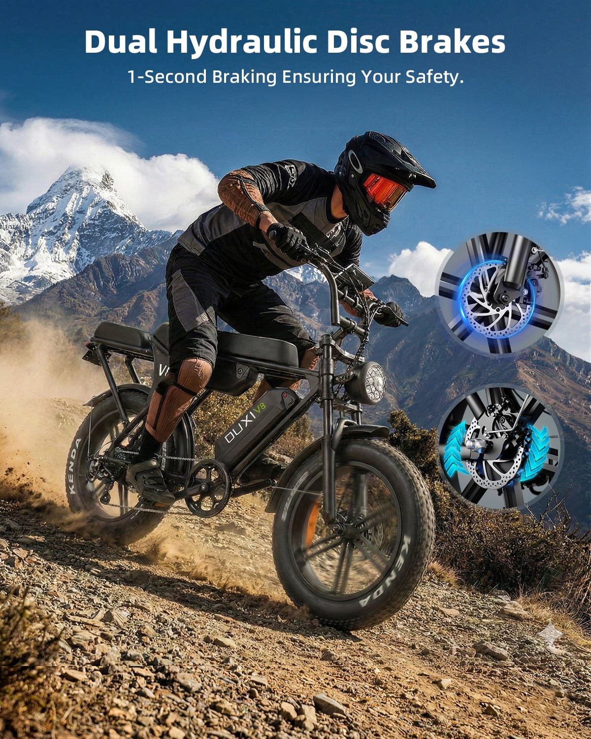 OUXI V8 Electric Bike for Adults, 20 Fat Tire Electric Mountain Bike Peak 750W, 48V 15Ah Battery, UL2849