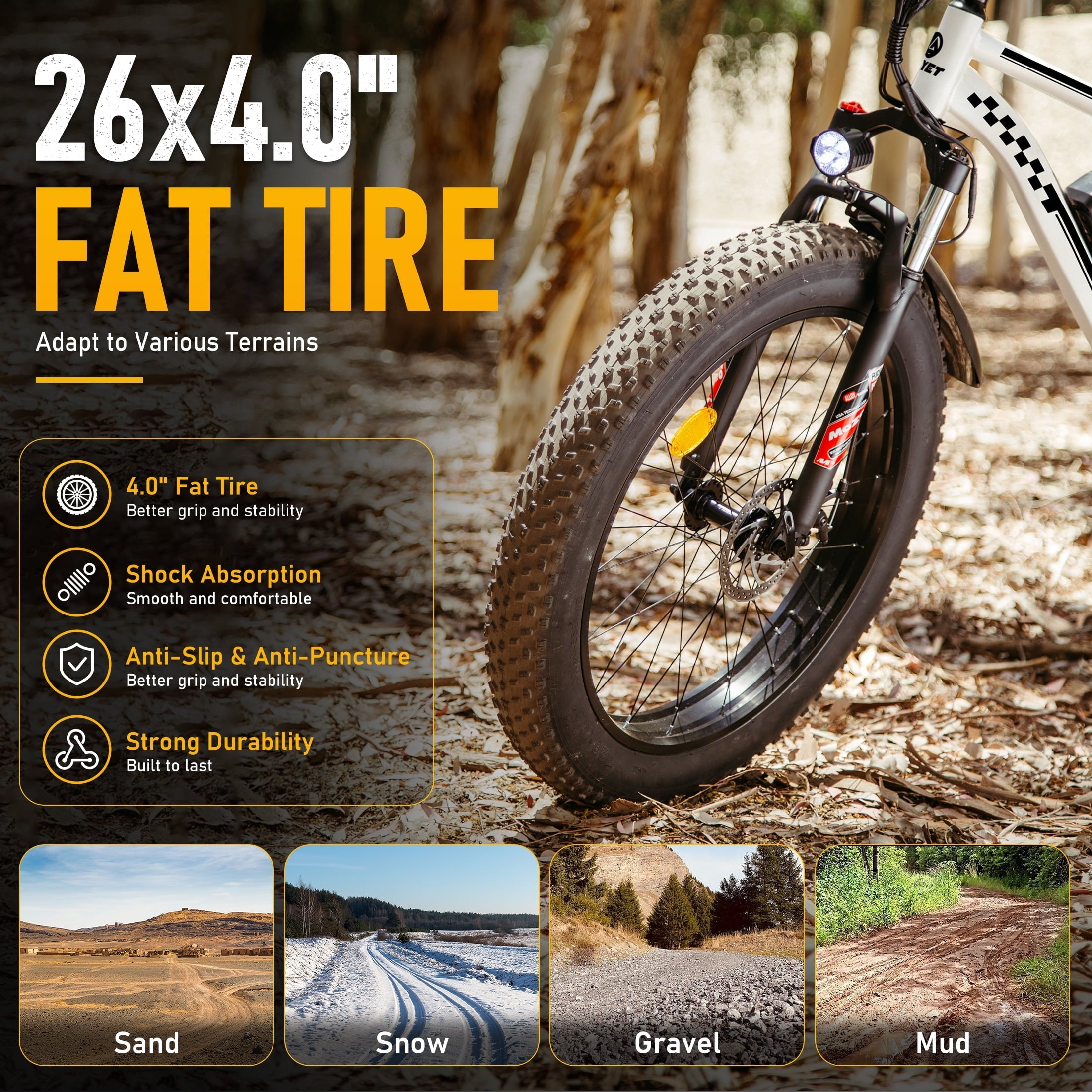 AMYET EB26 Electric Bike for Adults, Peak 1500W 48V 15Ah, 26 Fat Tire Ebike, E-Mountain Bicycle, UL2849