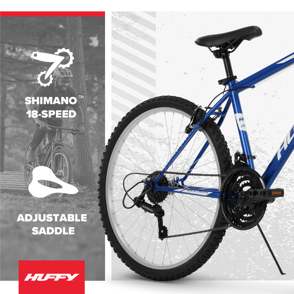Huffy 26” Rock Creek Mountain Bike, Fits Riders 60”+, Blue, Adult, Men's