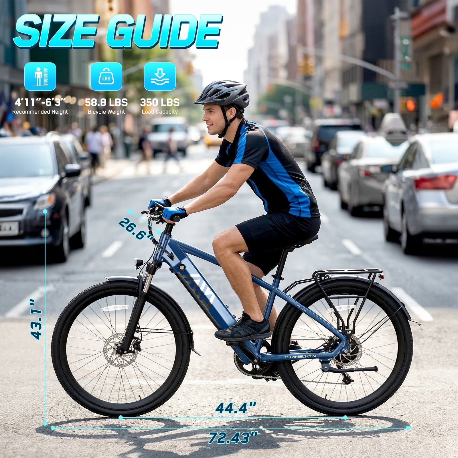 TST Electric Bike for Men, Peak 1000W E Mountain Bike, Electric Bicycle, 27.5 Tire EBike, Hydraulic Disc Brakes, 48V/15Ah Battery