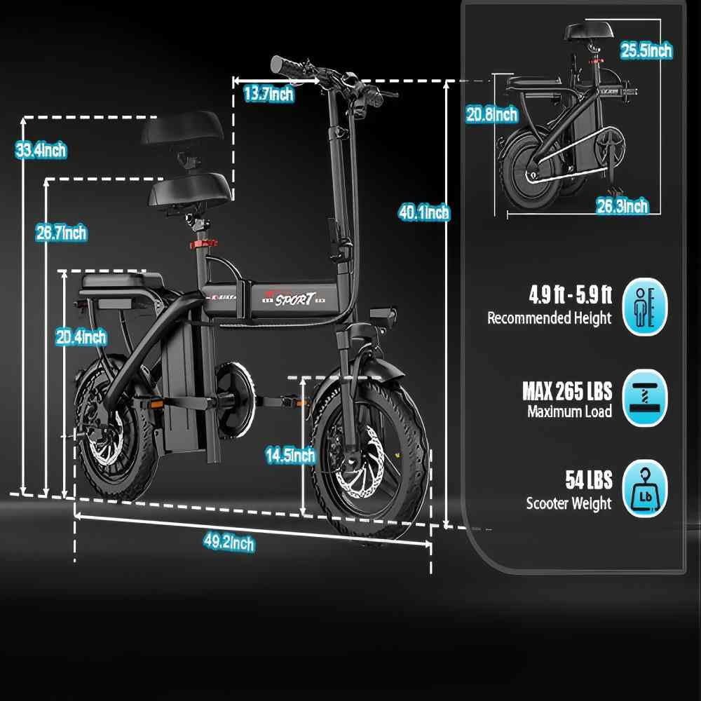 AZHAR 750W Foldable Electric Bike for Adults, 48V 10Ah Removable Battery, 14 Ebike, Electric Mini Bike,The range is 30 miles UL 2849