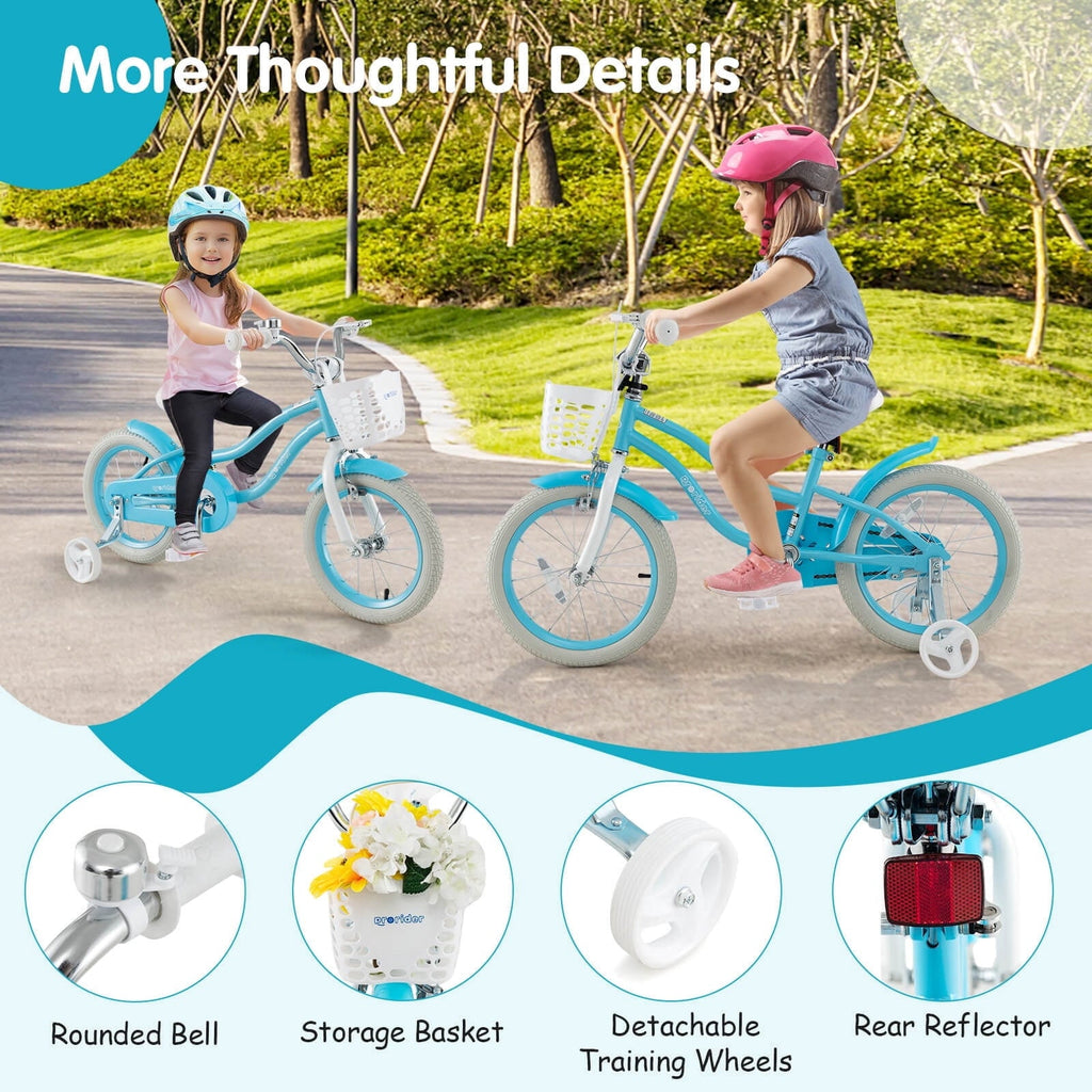 Costway 18'' Kids Bike Toddler Bicycle with Training Wheel Kickstand for 4-8 Years Old Pink