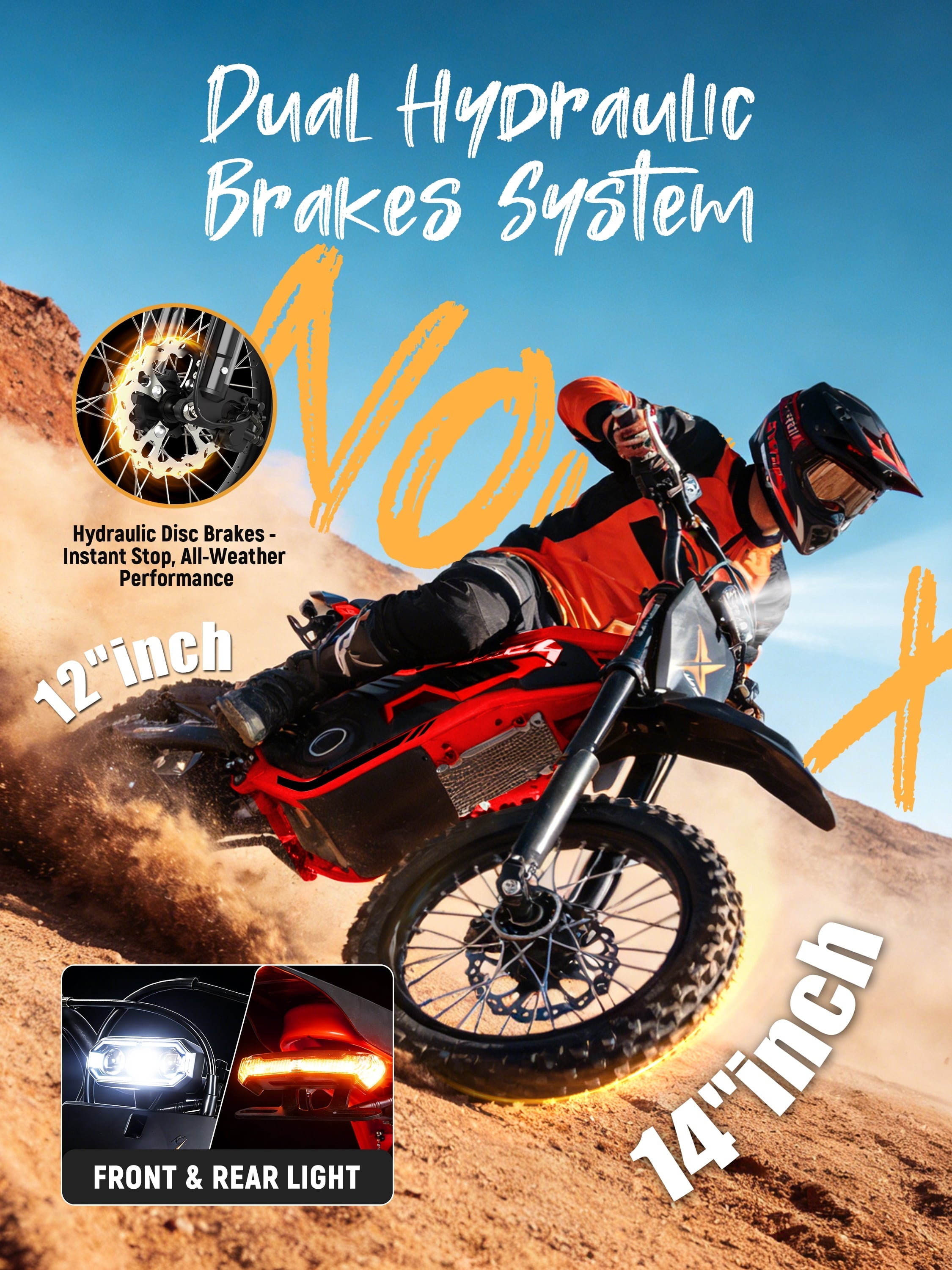 ESKUTE NovaX Electric Dirt Bike for Teens & Adults, 4000W Peak Mid-Drive Motor, 35-46 MPH Off-Road E-Bike, 48V 22.8Ah Battery, 14/12 Wheels, Hydraulic Dual Shock Suspension Orange