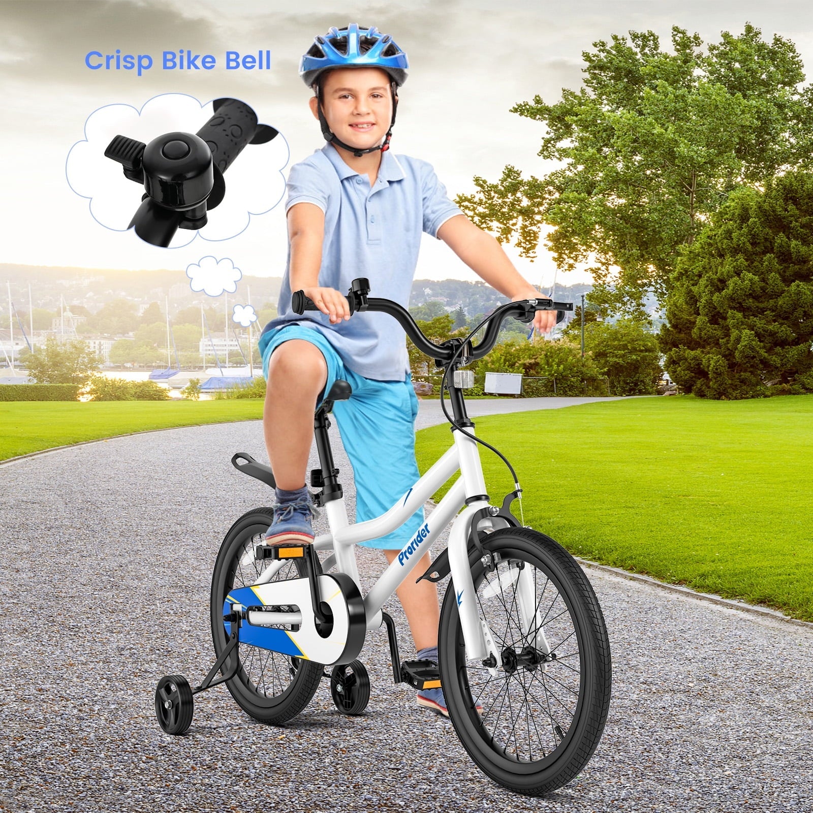 Costway 14'' Kid's Bike with Removable Training Wheels & Basket for 3-5 Years Old White