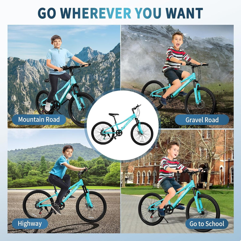 DEYGIA 20 Inch Kids Mountain Bike, Bikes for Boys, 7-Speed with Front Suspension, Dual Disc Brakes & Knobby Tires for Ages 6-14, Multi Color