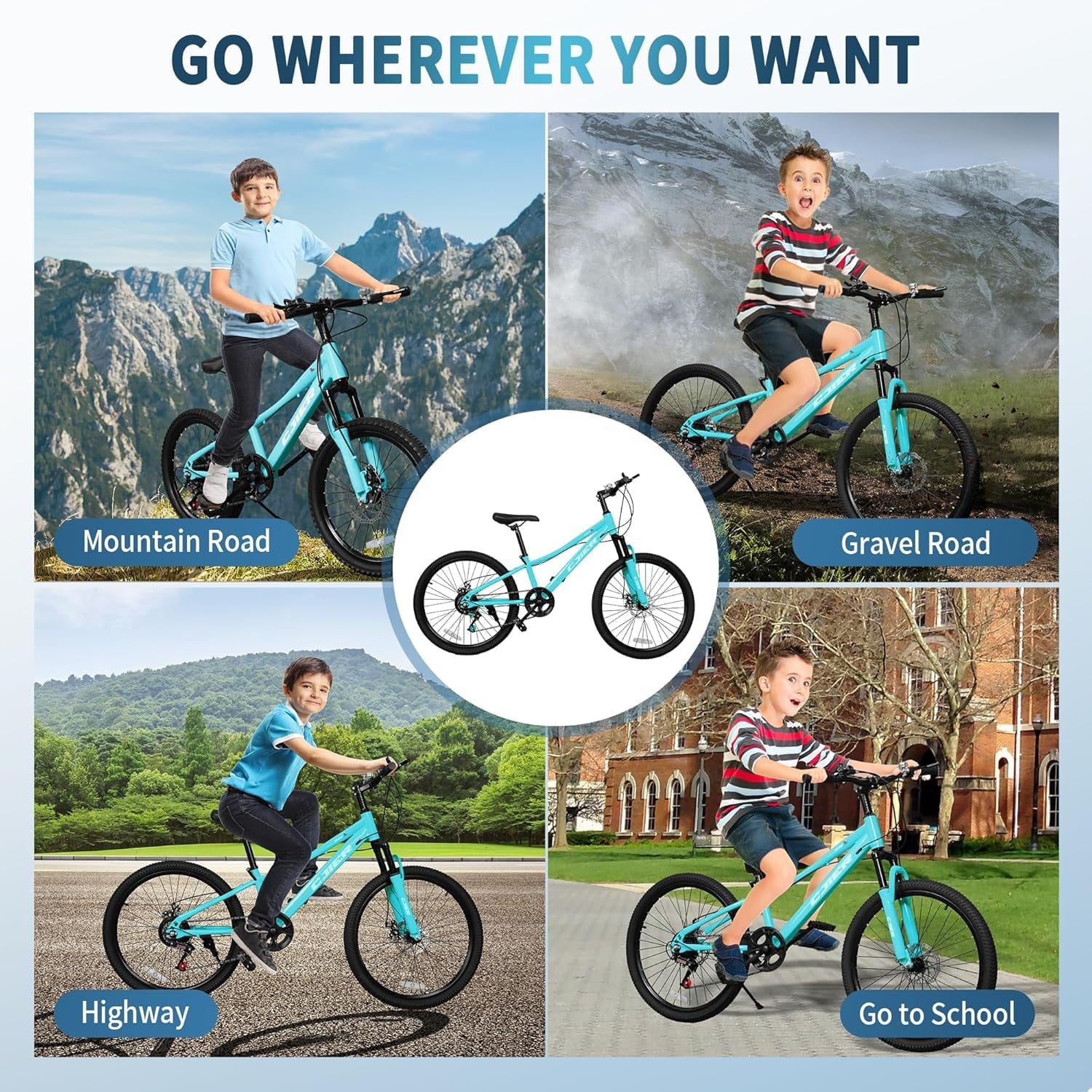 DEYGIA 20 Inch Kids Mountain Bike, Bikes for Boys, 7-Speed with Front Suspension, Dual Disc Brakes & Knobby Tires for Ages 6-14, Multi Color