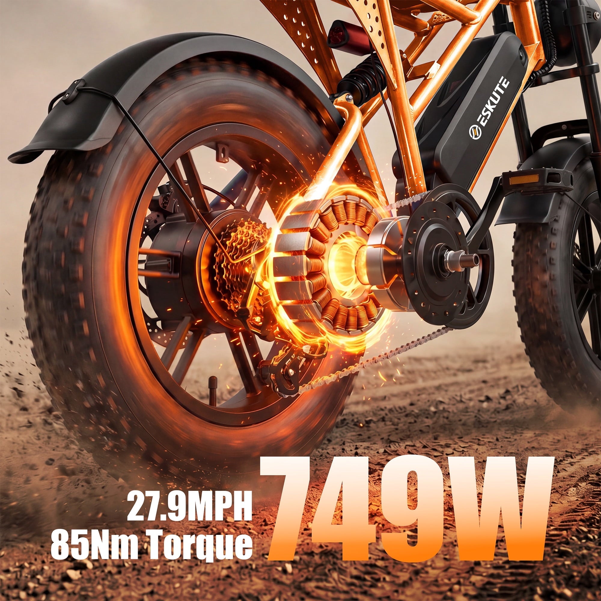 ESKUTE V100 Electric Bike for Teens Adults Students, 750W 28 Mph 48V 13 Ah,16x4.0 Fat Tire E Bicycle, 7-Speed Dual Suspension Mountain EBike Black, UL2849