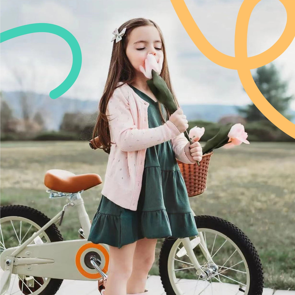 JOYSTAR Vintage Kids Bike with Basket & Training Wheels,12 14 16 20 24 Inch Kids Bike for 2-14 Years Old Girls & Boys, Green