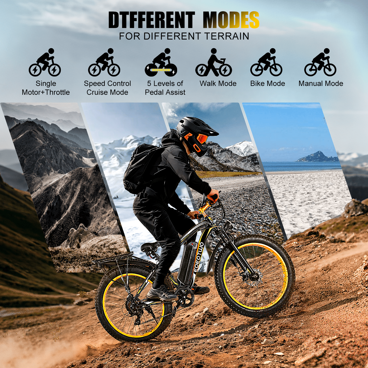 EOEOTWO 26'' Fat Tire Electric Mountain Bike for Adults, 1500W 48V 15Ah Battery, 60Miles Long Range, 34MPH High-Speed  Cruiser Ebike, All-Terrain Bicycle with Front Suspension & LED Display UL2849