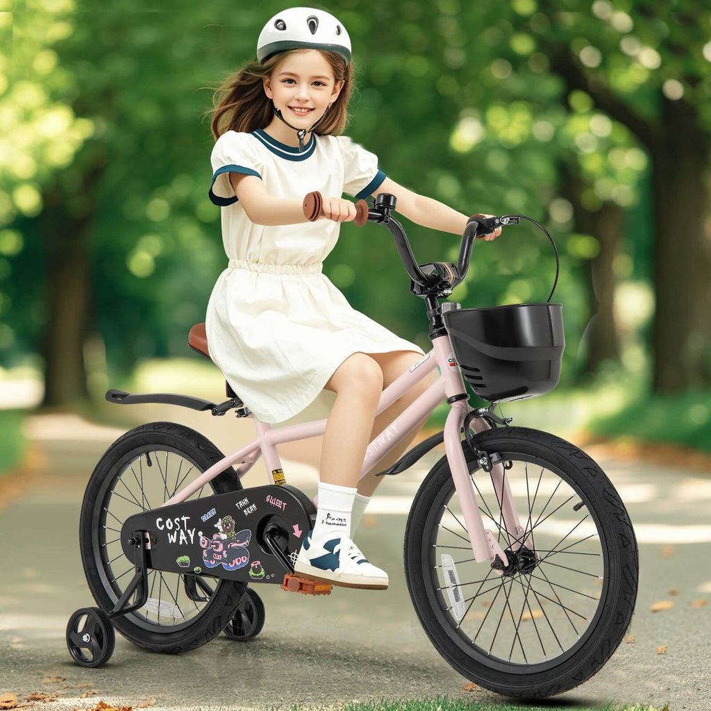 Costway 12 Kid's Bike with Training Wheels Adjustable Handlebar & Seat Handbrake Green