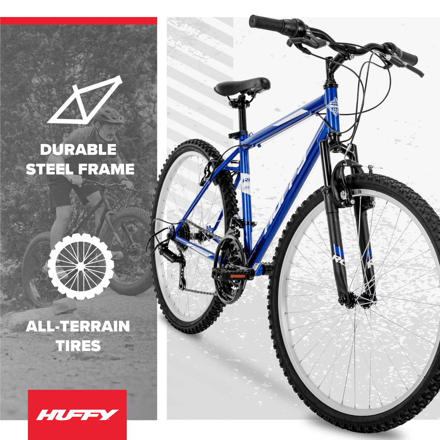 Huffy 26” Rock Creek Mountain Bike, Fits Riders 60”+, Blue, Adult, Men's